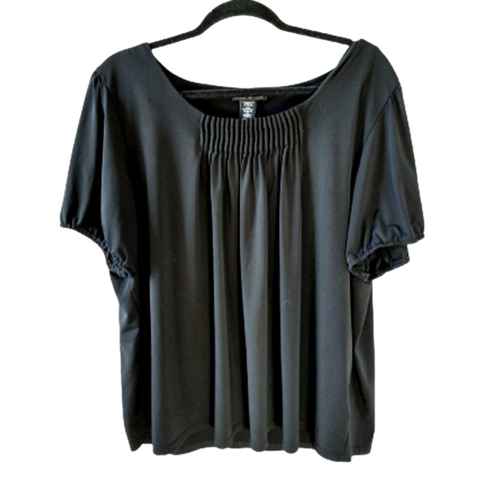 Moonlit Bay Black Knit Top Short Sleeves Front Pleats Womens 18W / 20W